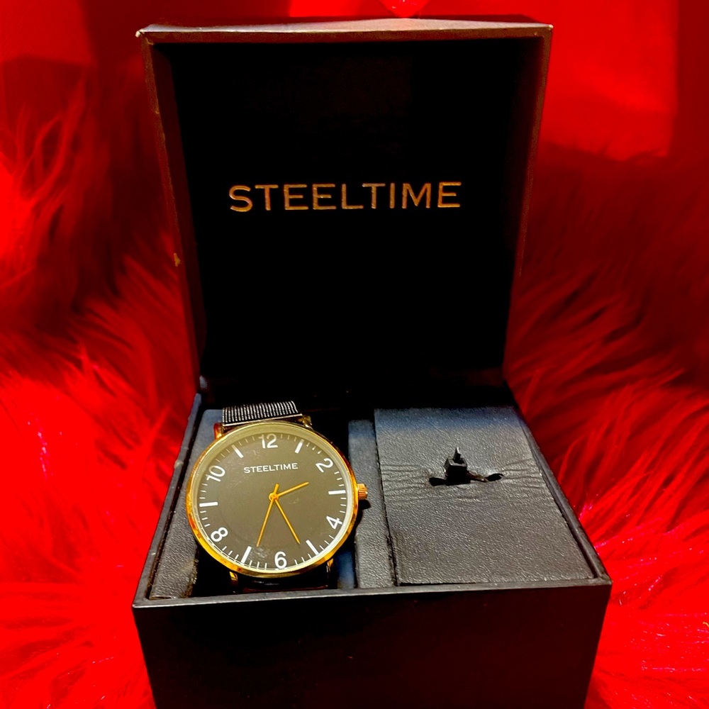 Steeltime Mens Black Stainless Steel Bracelet Watch